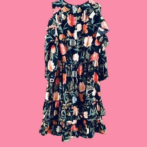 Kate Spade Black Peony Floral Picnic Perfect Blossom Cold Shoulder Mini Dress 2 - Picture 2 of 8